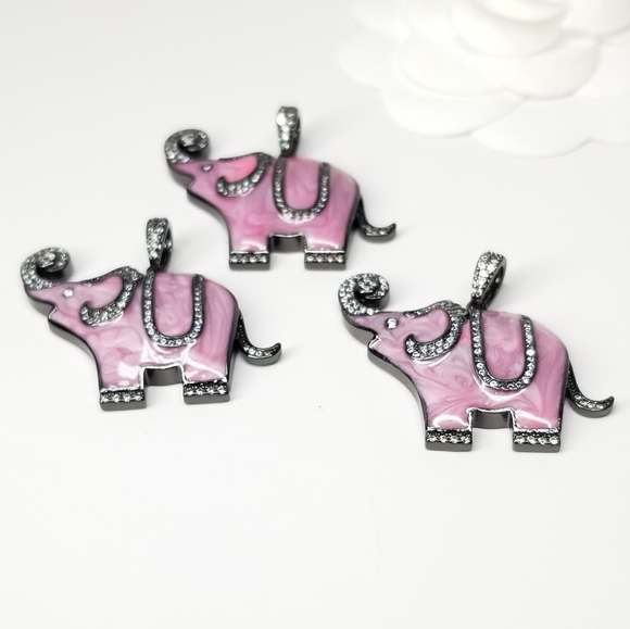 NWT Pink Enamel Elephant Pendant Charm Pave CZ NEW - Picture 3 of 9